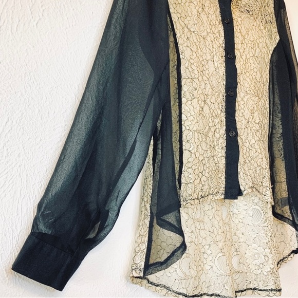 Issa Sheer Lace High Low Button Up Collar Blouse - Picture 2 of 4